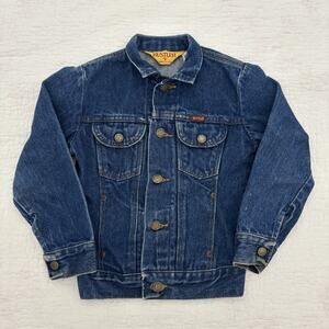 Vintage Rustler Youth Denim Jacket Blue Western Trucker Kids Cowboy size Small